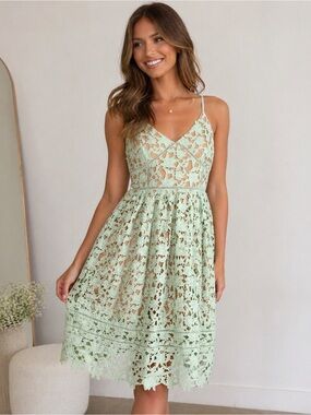 Beautiful Girl Mint Green Crochet Lace Spaghetti Strap Dress Size S